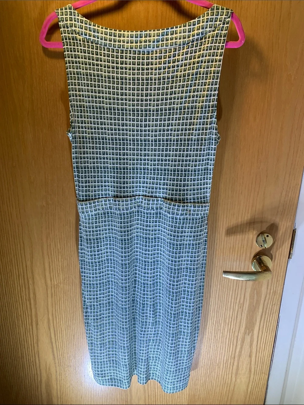Tory Burch 100% Silk Green/Ivory Grid V-Neck Sleeveless Midi Dress - Size L